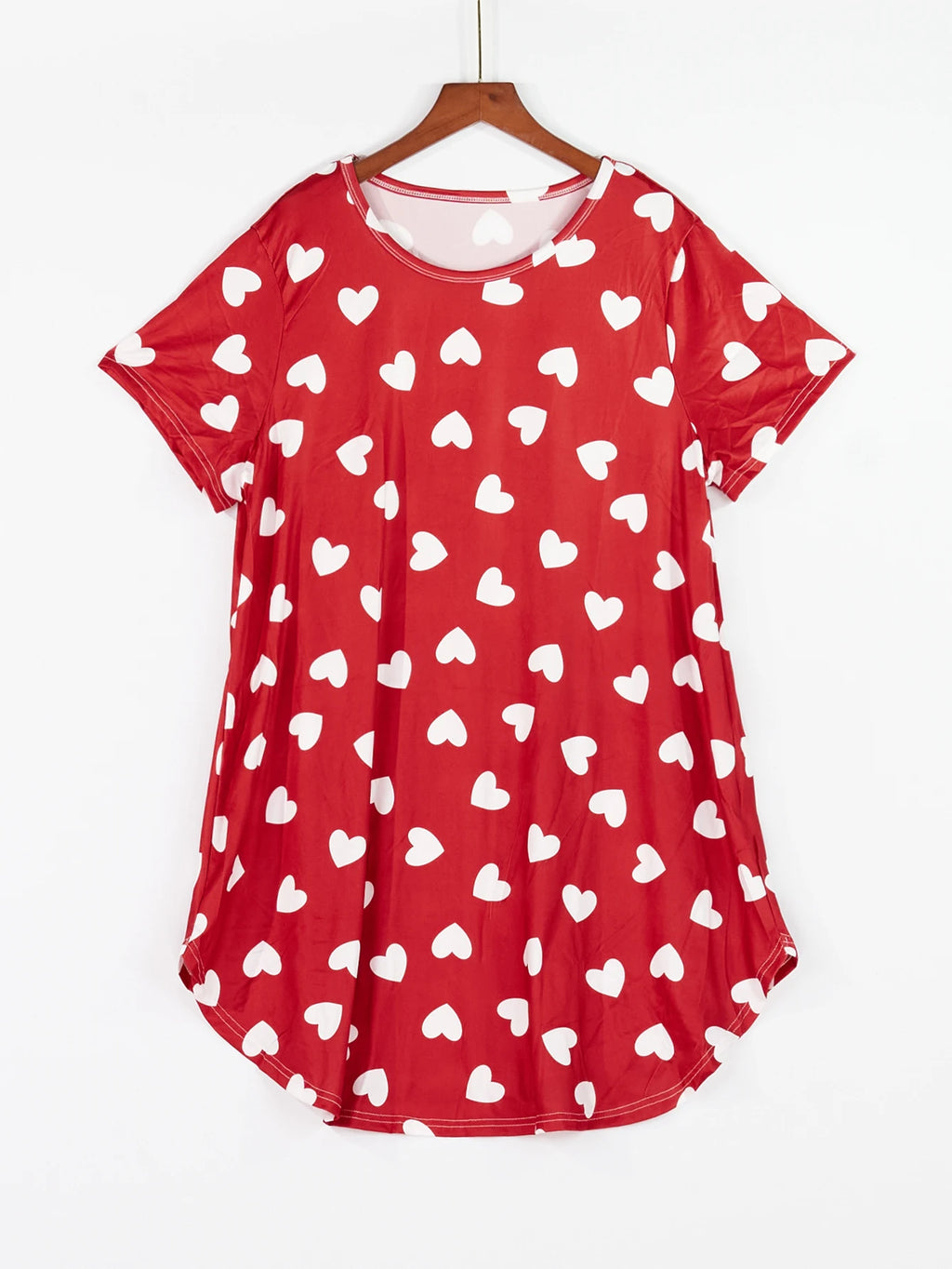 Plus Size Women's Spring Summer Heart Print Short Sleeve Round Neck Nightgown Dress