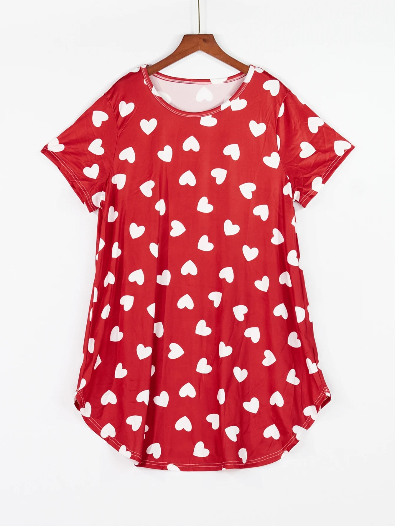 Plus Size Women's Spring Summer Heart Print Short Sleeve Round Neck Nightgown Dress