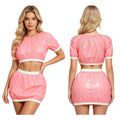 Women Nursing Homewear Sets Waterproof Vinyl Diaper Adaptive Ruffled Pajamas Short Puff Sleeve Crop Top Bloomers Shorts Outfits