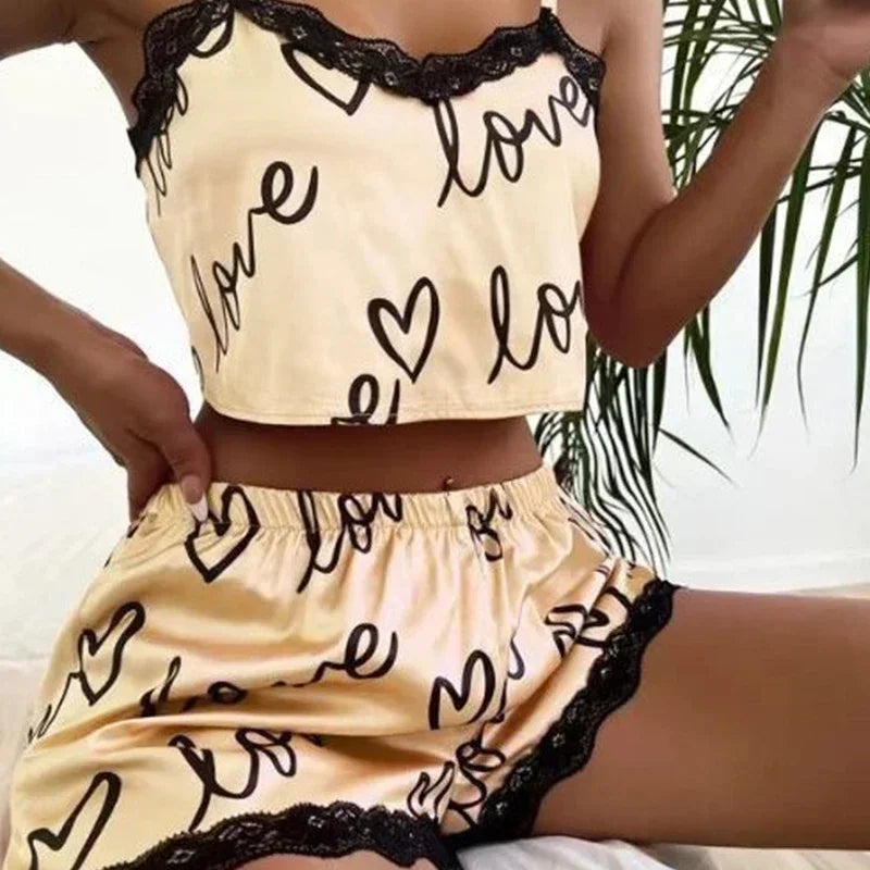 Women'S Pajama Shorts Suit Homewear Print Underwear Pijama Sexy Lingerie Camisoles Tanks Nighty Ladies Sleepwear