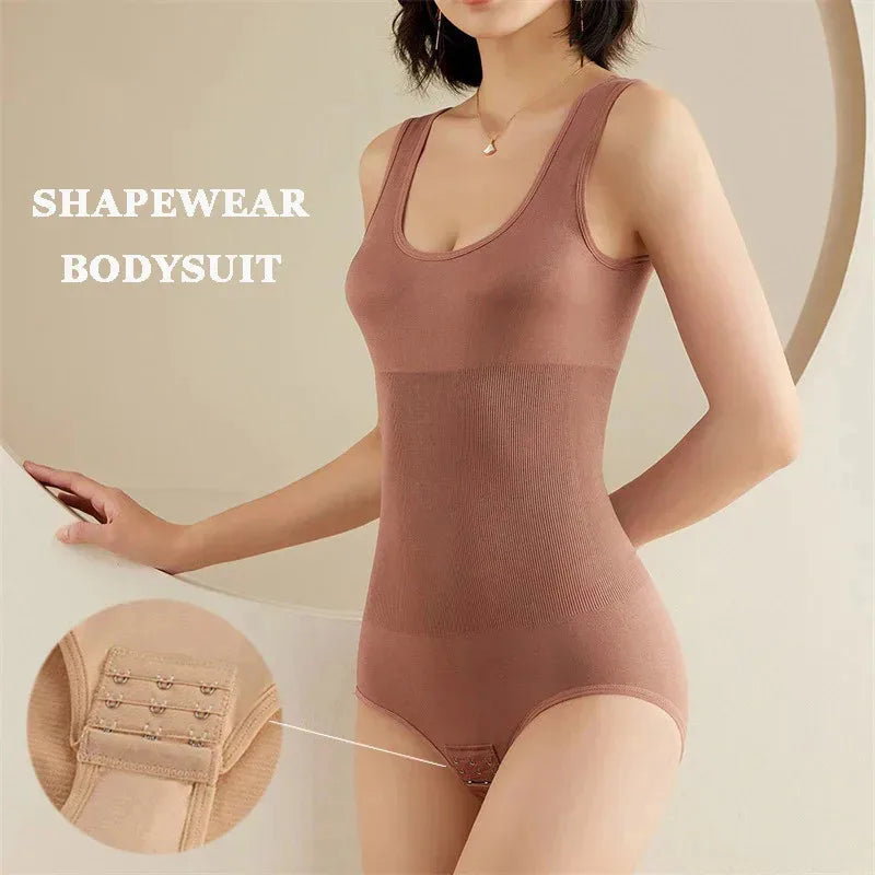 2pcs Body Shapewear For Women Seamless Solid Shaping Full Bodysuit Crew Neck Tummy Control Breathable Body Shaper Underwear