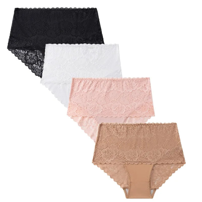 WarmSteps 4PCS Big Size Women's Panties High-Waist Lace Female Briefs Sexy Lingerie EU Size Comfortable Breathable Underpant Hot
