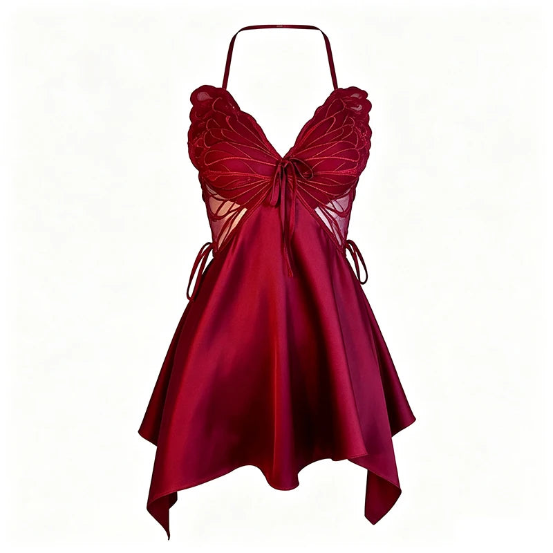 Sexy Ice Silk Sleepwear Women's Strap Butterfly Knot Home Clothes Comfortable Breathable V-neck Short Dress Home Clothes