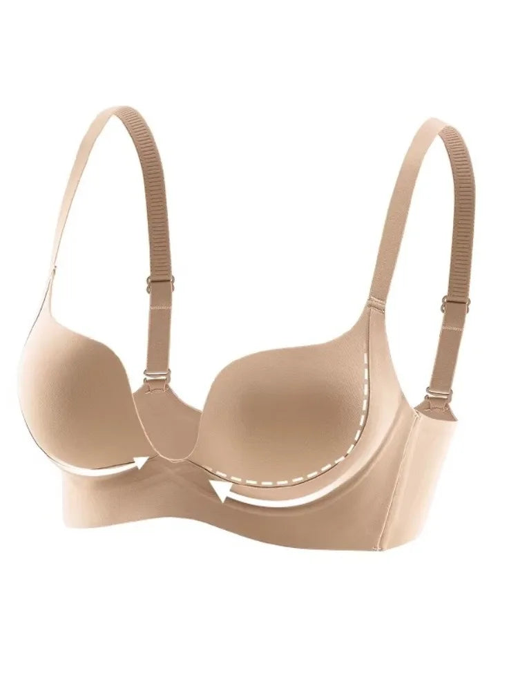YUQI Push Up Bra Seamless Lingerie for Women Add Two Cups Half Cup Lift Sexy Lingerie Unlined Demi Bra Small Bust Support  Style