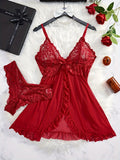 Women Lace Lingerie Set Transparent Babydoll Nightdress with Panty Sexy Lace Sleepwear Nightwear Pajamas Set for Women