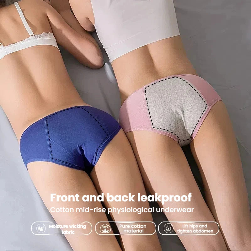 3pcs Women's Mid Waist Leak proof Menstrual Underwear Cotton Antibacterial Comfortable Breathable Panties Sexy Lingerie Briefs