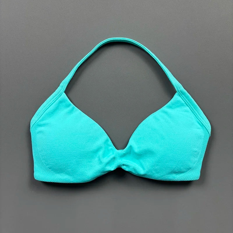 Sports Strappy Bra Yoga Underwear Women Gym Top Running Exercise Backless Bra High Support Active Wear Fitness Workout Halter