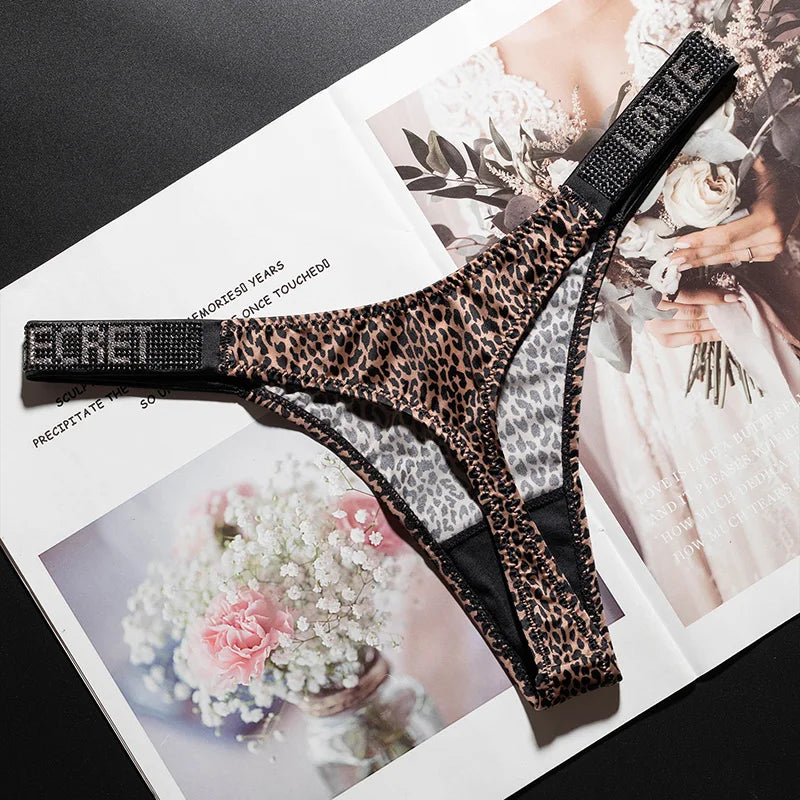 Letter Sexy Panties Women Thongs Rhinestones Diamonds G-string Sports Thong Low Waist Shorts Briefs T-back Fitness S-XL