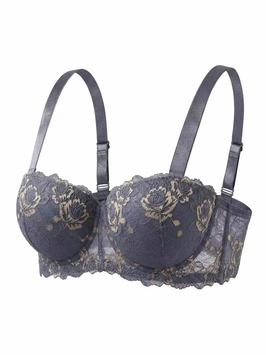 Plus Size Lace & Embroidery Women Bra Wide straps Underwire Side Support Push Up Bra Supportive Thin Cup Lingerie for Women