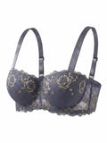 Plus Size Lace & Embroidery Women Bra Wide straps Underwire Side Support Push Up Bra Supportive Thin Cup Lingerie for Women