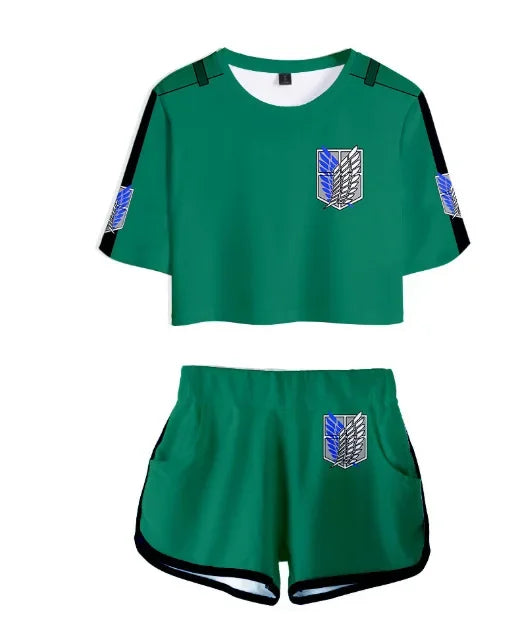 25COSAnime Titans Attack Cosplay Attack on Titans Clothing Pajamas Crop T Shirt Shorts Levi Sleeve Women Vest Giant Attack Cloth