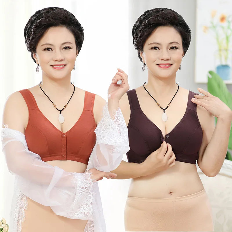 Ladies Front Button Plus Size Solid Color Underwear Fashionable Ultra-thin Soft and Comfortable Vest Style Fixed Cup Underwear
