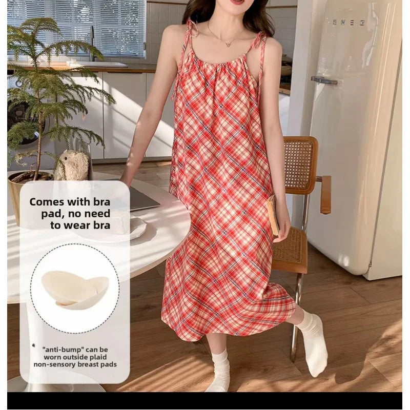 Cloud Cotton Camisole Nightdress With Chest Pads Women, Summer Sleepwear, Lightweight Casual Slim-Fit Dress