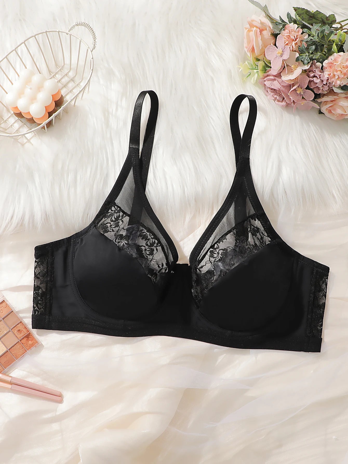 Plus Size Lace Minimizer Bra, Lace Mesh Underwire Full Cup Anti-Sag Breathable Adjustable Straps Sexy Lingerie for Big Bust 3036