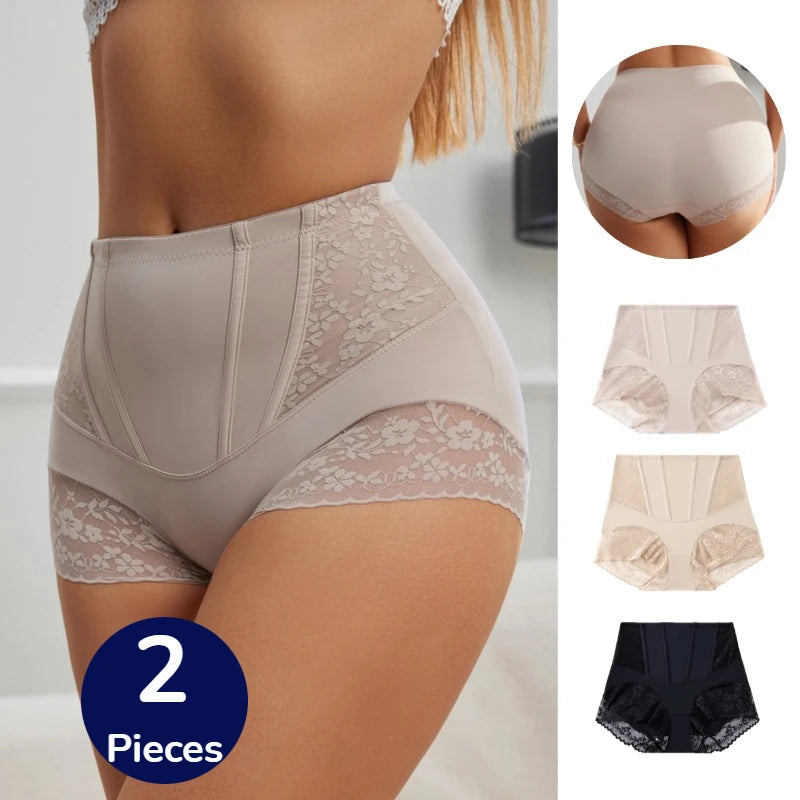 WarmSteps 2PCS Women's Shaper Panties High-Waist Lace Sexy Lingerie Abdominal Tightener Female Briefs Fishbone Waist SlimmingHot