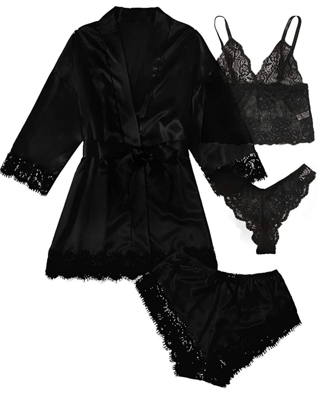 2025New Women's Pajama Fashion 4-piece Set Lace Satin Strap Sexy Pajama Set Dress Skin friendly Comfortable Casual Pajama Skirt