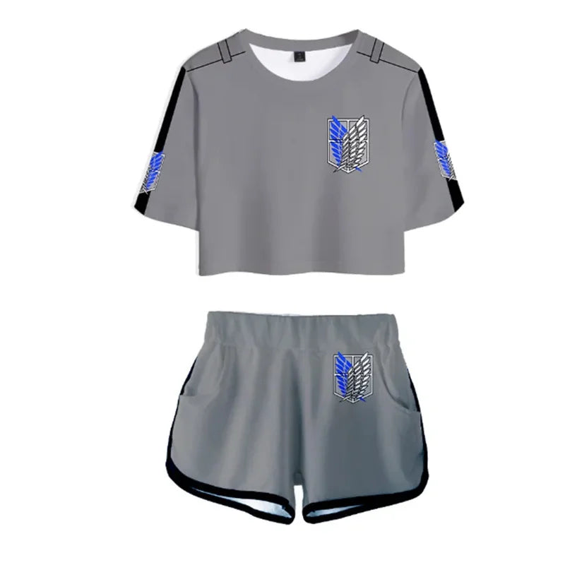 25COSAnime Titans Attack Cosplay Attack on Titans Clothing Pajamas Crop T Shirt Shorts Levi Sleeve Women Vest Giant Attack Cloth