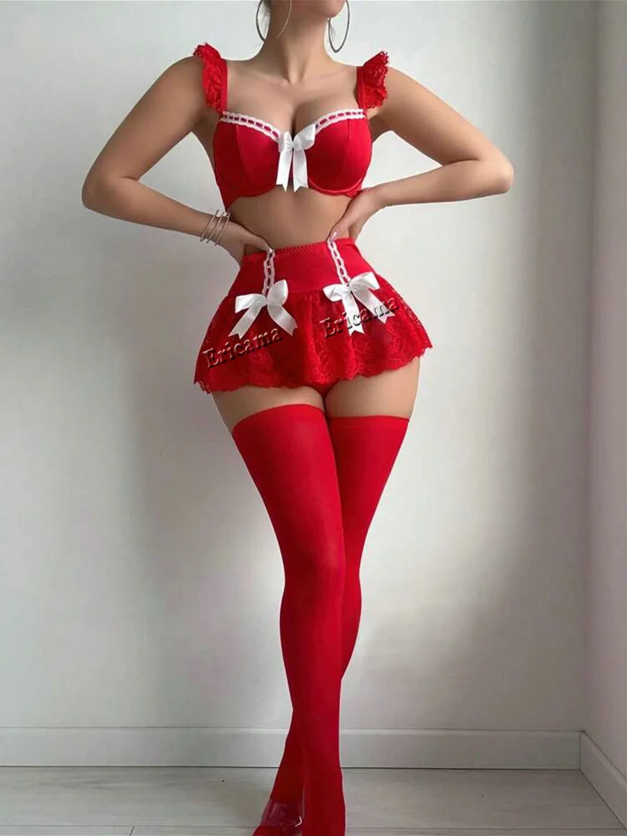 Black Sexy Lingerie Woman Porno Sex Underwear Sexy Bra Set And  Mini Dress Uniform Lingerie Erotic Underwear Babydoll Costumes