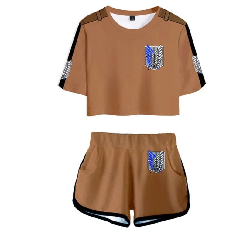 25COSAnime Titans Attack Cosplay Attack on Titans Clothing Pajamas Crop T Shirt Shorts Levi Sleeve Women Vest Giant Attack Cloth