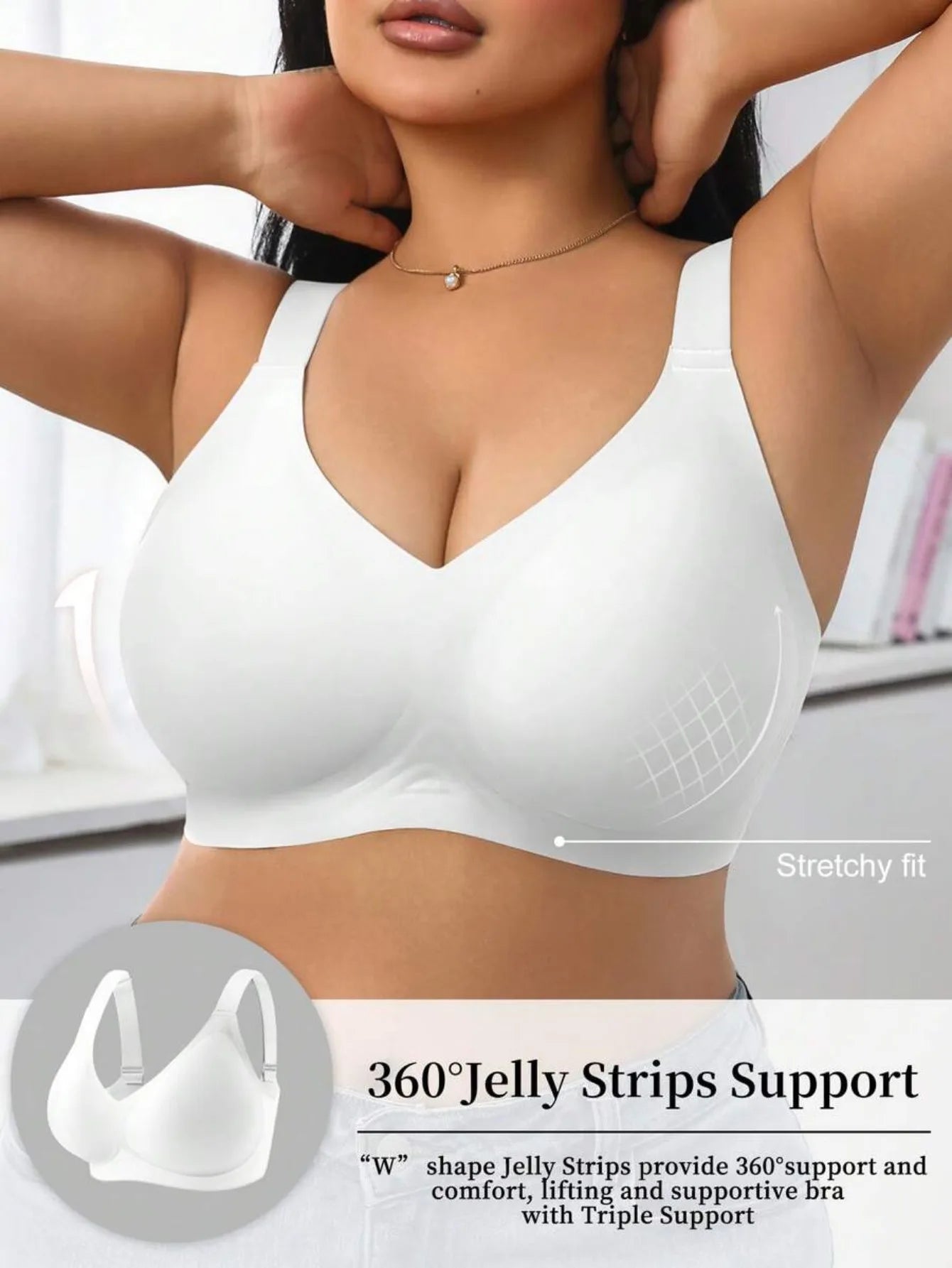 Women's High Support Sports Bra, Wire-Free Flocked Silicone Push-up Lingerie, Wide Strap Seamless Comfortable Fitness Bra