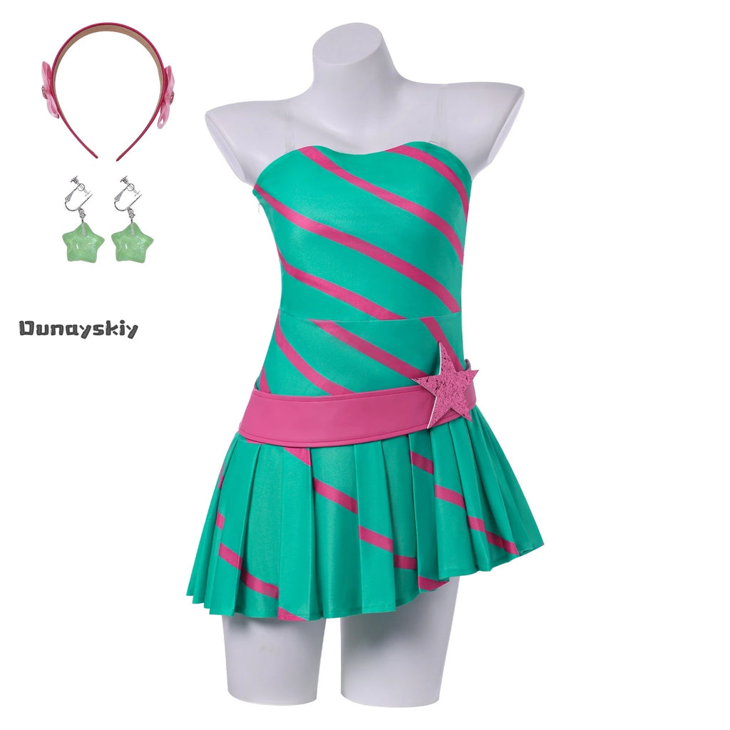 Anime Stella Cosplay Costume Fairy Party Green Bandeau Dress Women's Dresses Halloween Roleplay Wig Shoe Outfit Disguise Suits