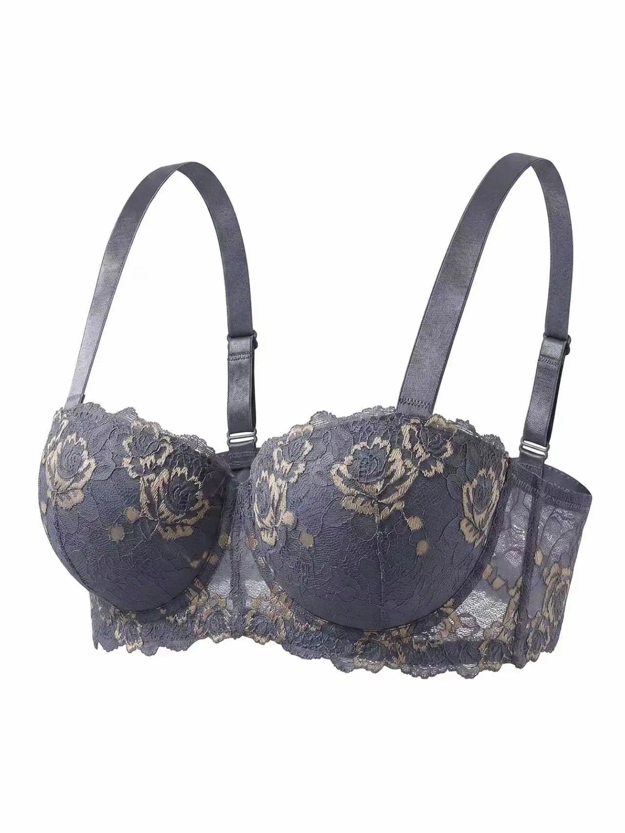 Plus Size Lace & Embroidery Women Bra Wide straps Underwire Side Support Push Up Bra Supportive Thin Cup Lingerie for Women