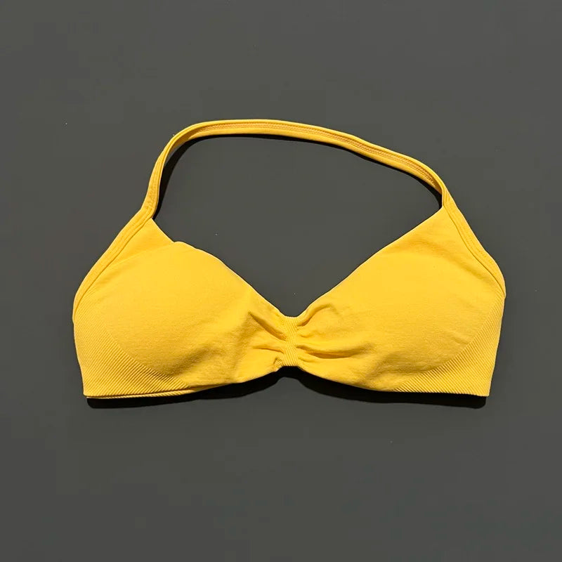 Sports Strappy Bra Yoga Underwear Women Gym Top Running Exercise Backless Bra High Support Active Wear Fitness Workout Halter
