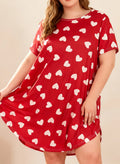 Plus Size Women's Spring Summer Heart Print Short Sleeve Round Neck Nightgown Dress