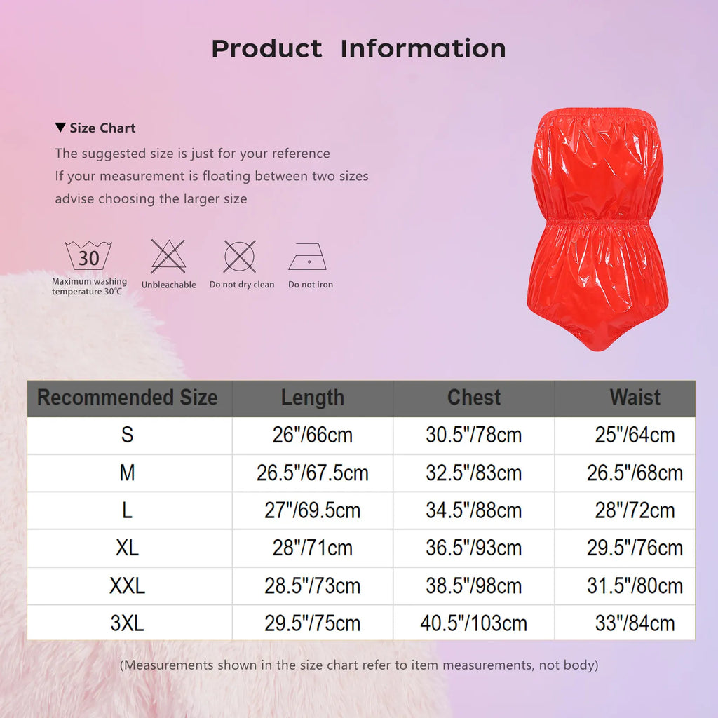 Women Waterproof Adaptive Lingerie Bodysuit Strapless High-cut Glossy Swimwear Swimsuit Rompers Home Nursing Nightdress Clubwear