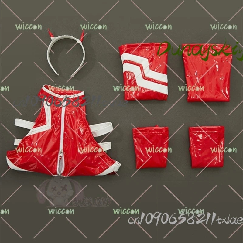 Darling In The Franxx Zero Two Red Leather Bodysuit Cosplay Costume Full Set Backless Teddies Baby Dress Porn Underwear Sexy﻿