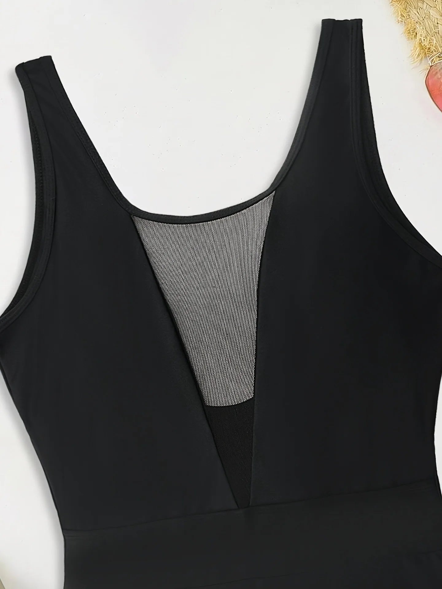 Sexy Women Lingerie Black Swimsuit Deep V Neck Swimwear High Cut Leg Swimsuit Ruched Waist Sleeveless Bathing Suit