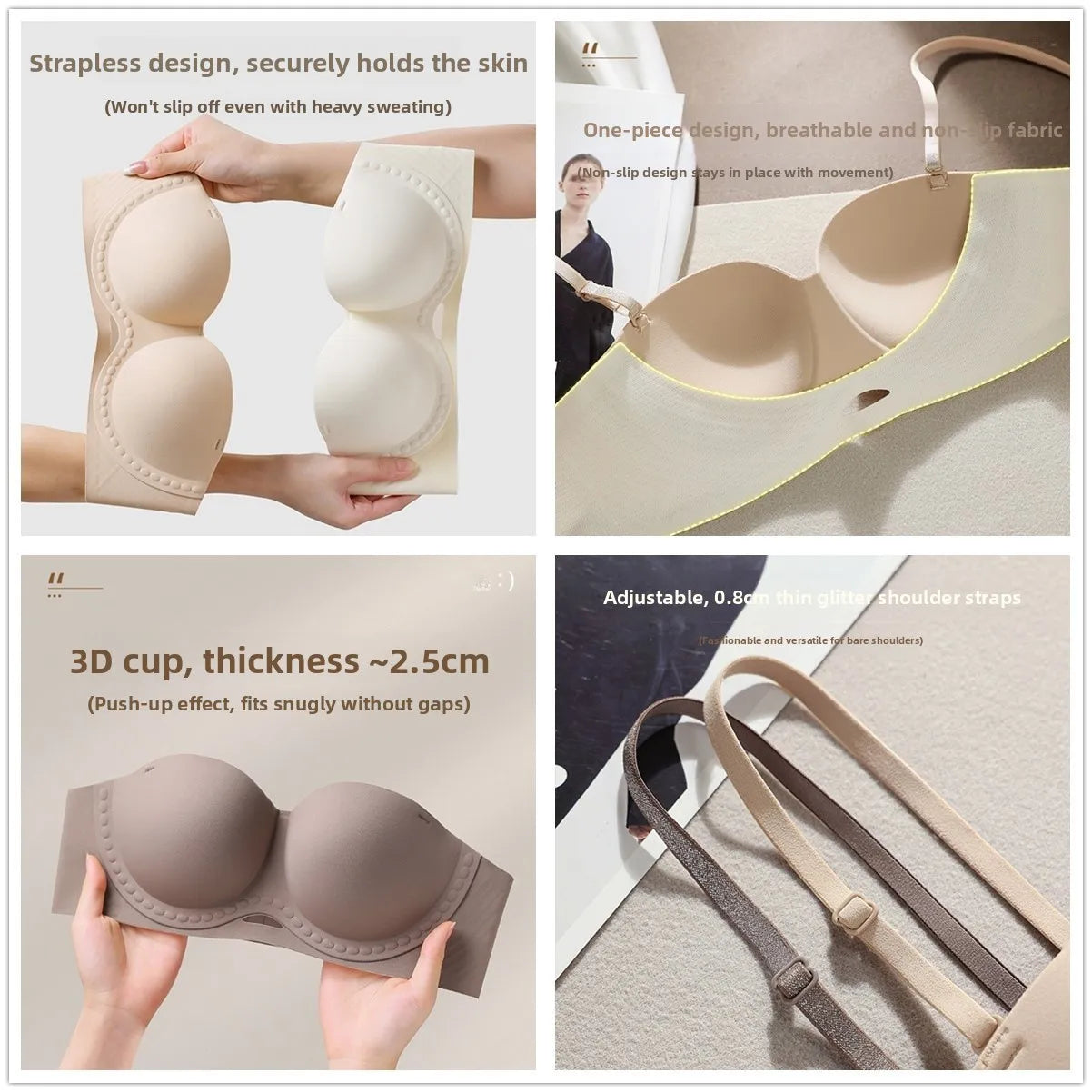 KUCLUT  Invisible Strapless Bra Soft Support Foundation Liquid Lingerie Anti-Slip Gathered Push-Up Comfortable Underwear