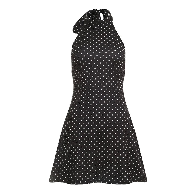 SUCHCUTE Sexy Polka Dot Print Halter Dress For Women Elegant Party Slim Backless Sleeveless Mini Dress Summer Vacation Outfits