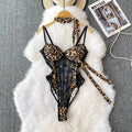 Women Hotsweet V-neck Leopard Slim Vintage Straps Bodysuits Chic Lace Slim Jumpsuits Comfortable Fashion Underwear