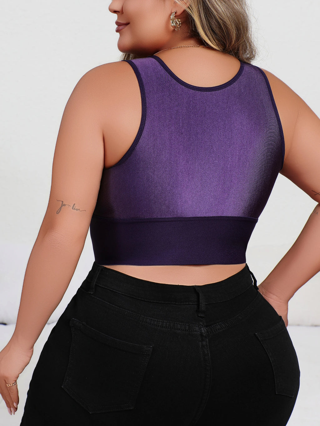 New Arrival Plus Size Sexy Purple Embroidered Lingerie, Plunge Push-up Bra with Front Zip