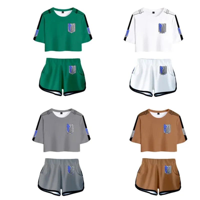 25COSAnime Titans Attack Cosplay Attack on Titans Clothing Pajamas Crop T Shirt Shorts Levi Sleeve Women Vest Giant Attack Cloth