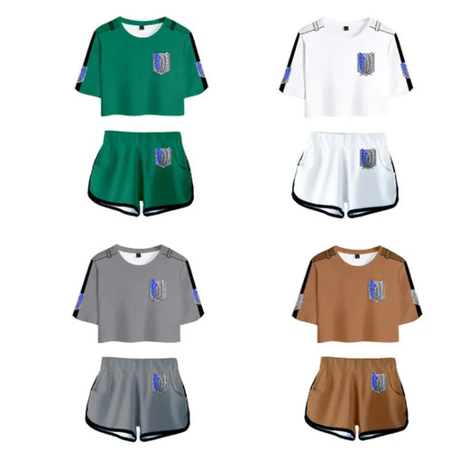 25COSAnime Titans Attack Cosplay Attack on Titans Clothing Pajamas Crop T Shirt Shorts Levi Sleeve Women Vest Giant Attack Cloth