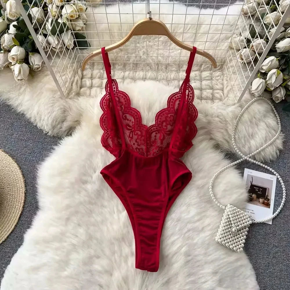 Women Hotsweet V-neck Leopard Slim Vintage Straps Bodysuits Chic Lace Slim Jumpsuits Comfortable Fashion Underwear