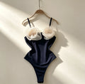 Women Sexy French Elegance Sleeveless Patchwork Flower Gauze Hotsweet Underwear Comfortable Black Bodysuits Camis Slimming New