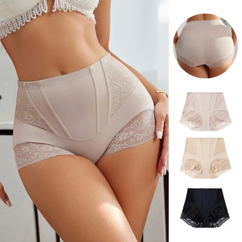 WarmSteps 3PCS Women's Shaper Panties High-Waist Lace Sexy Lingerie Abdominal Tightener Female Briefs Fishbone Waist SlimmingHot