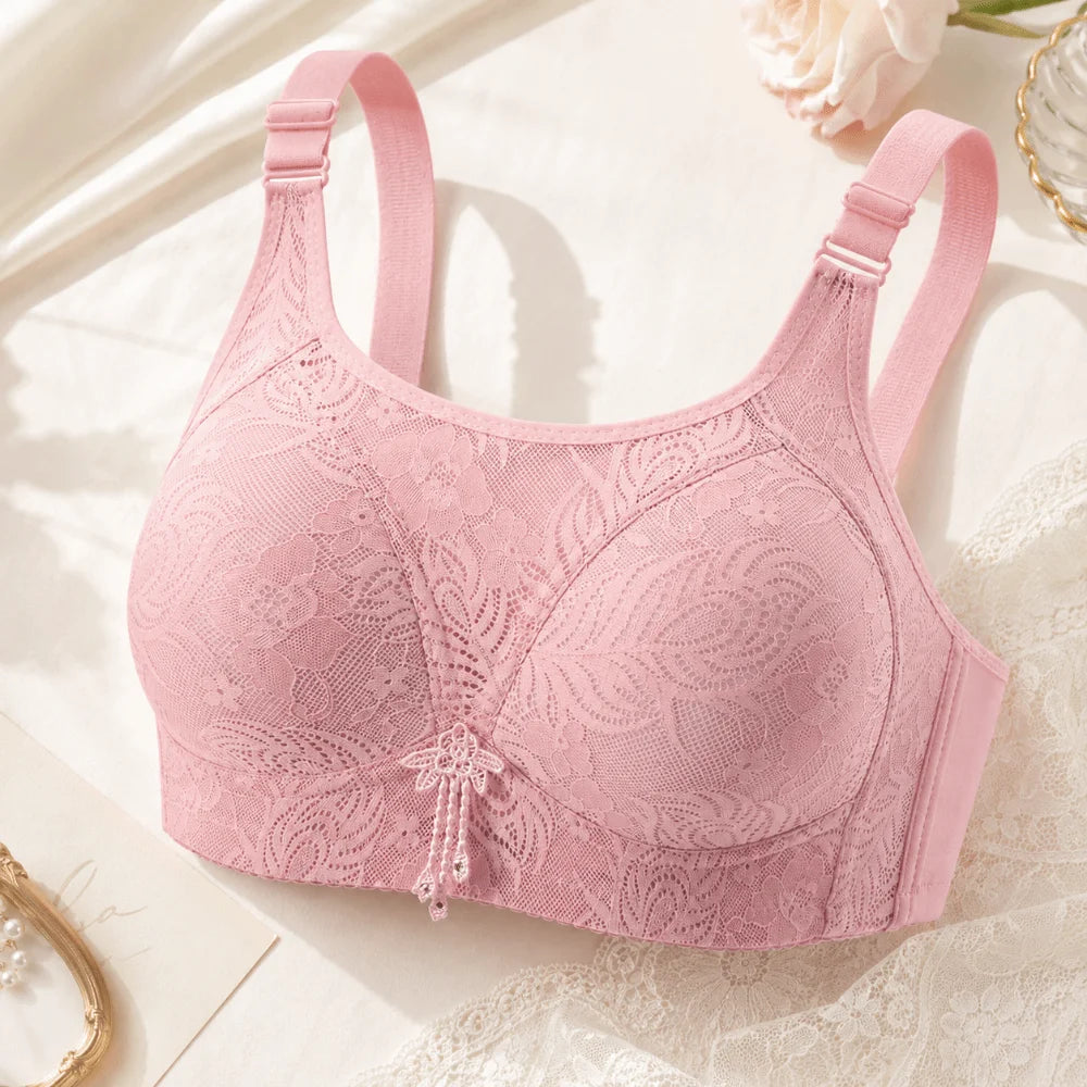 Lingerie Anti-Sagging Wireless Push-Up Bra Underwear Floral Mesh Large Size Bra Sweet Elderly Bra Four Seasons