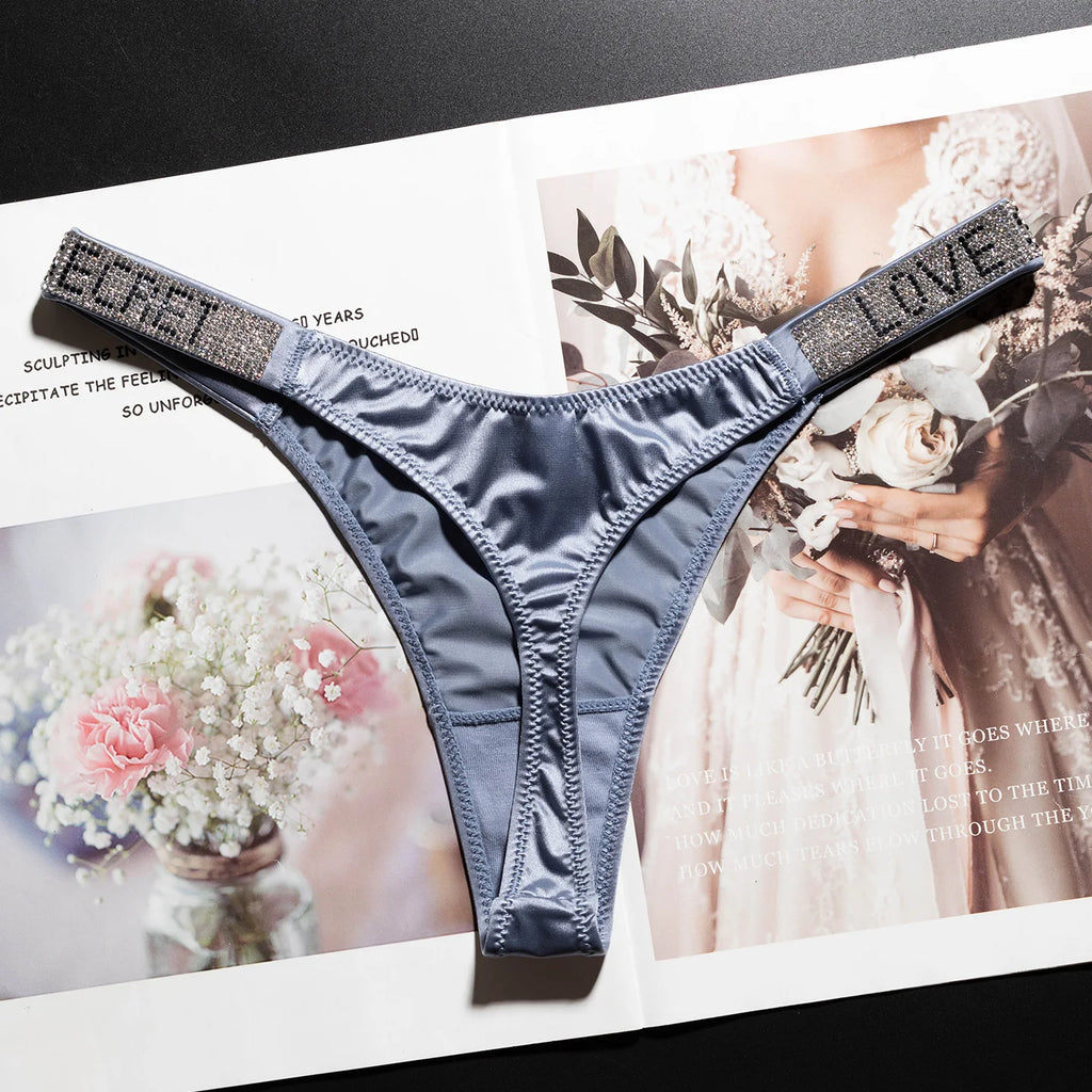 Letter Sexy Panties Women Thongs Rhinestones Diamonds G-string Sports Thong Low Waist Shorts Briefs T-back Fitness S-XL