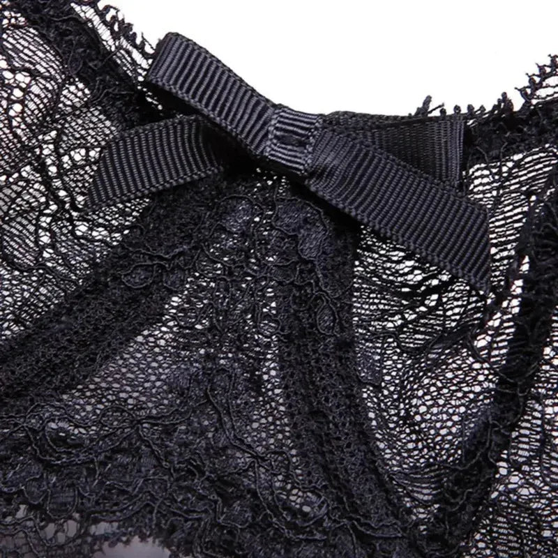 New 2025 Luxury Half Cup Lace Transparent Sexy Lingerie Ultra-thin Solid Shell Style 4 Pieces/Lots Bra Set Garter and ☆★☆★qq