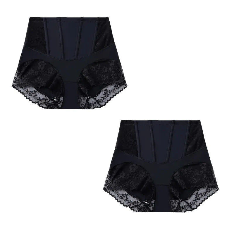TrowBridge 2PCS Women's Shaper Panties High-Waist Lace Sexy Lingerie Abdominal Tightener Female Briefs Fishbone Waist Slimming