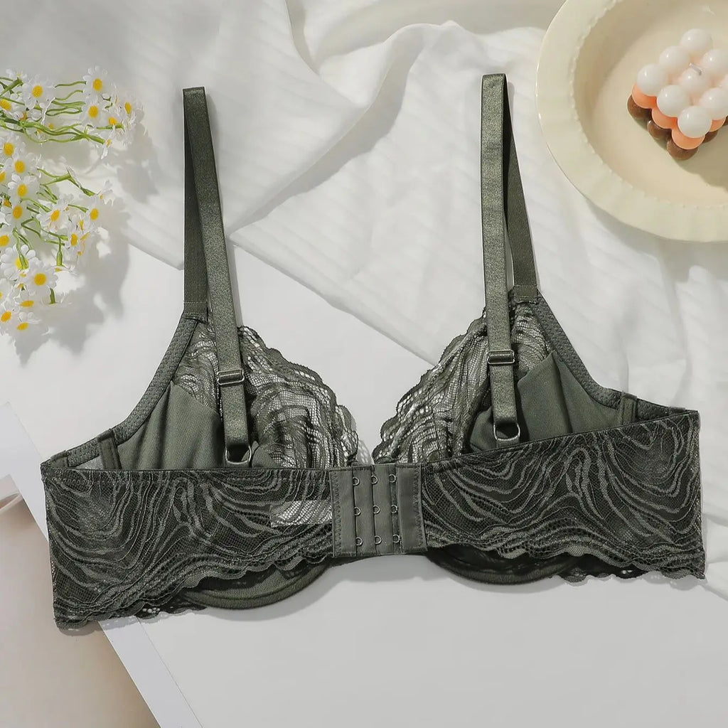 Plus Size Dark Green Bras with Underwire No Paddin Women Large Bust Support Unlined Bra Big Cup Lingerie Everyday Wear
