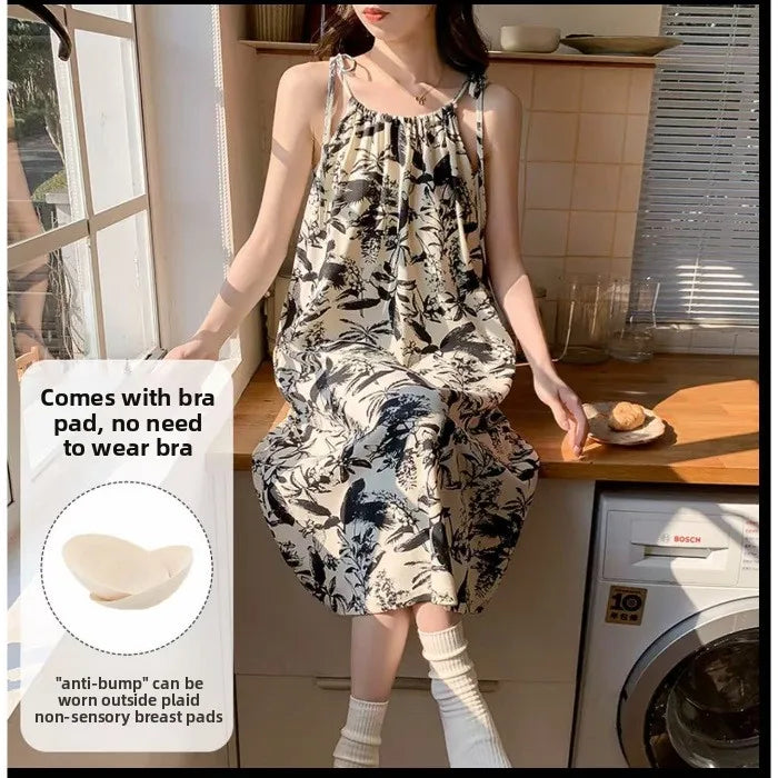 Cloud Cotton Camisole Nightdress With Chest Pads Women, Summer Sleepwear, Lightweight Casual Slim-Fit Dress