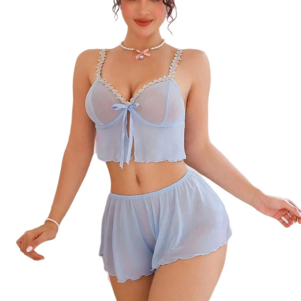 2 Piece Westerns Sexy Pink Cute Loungewear Homewear Bowknot Bow Apparel Outfits Clothing Bra Briefs Underwear Lingerie Set