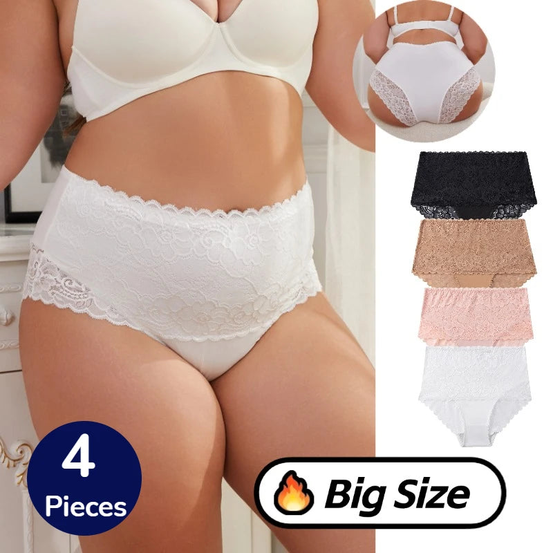 WarmSteps 4PCS Big Size Women's Panties High-Waist Lace Female Briefs Sexy Lingerie EU Size Comfortable Breathable Underpant Hot