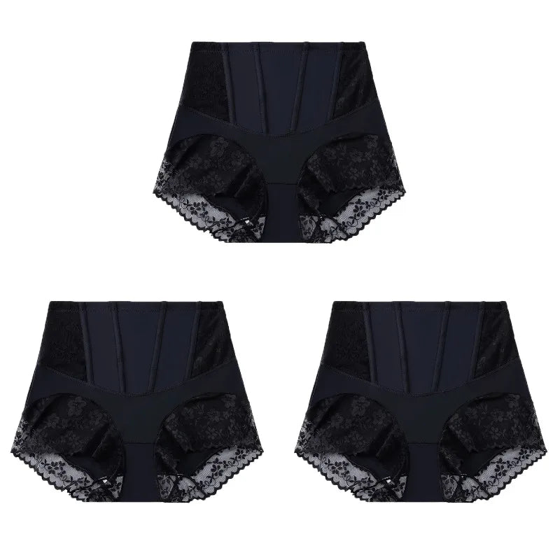 WarmSteps 3PCS Women's Shaper Panties High-Waist Lace Sexy Lingerie Abdominal Tightener Female Briefs Fishbone Waist SlimmingHot