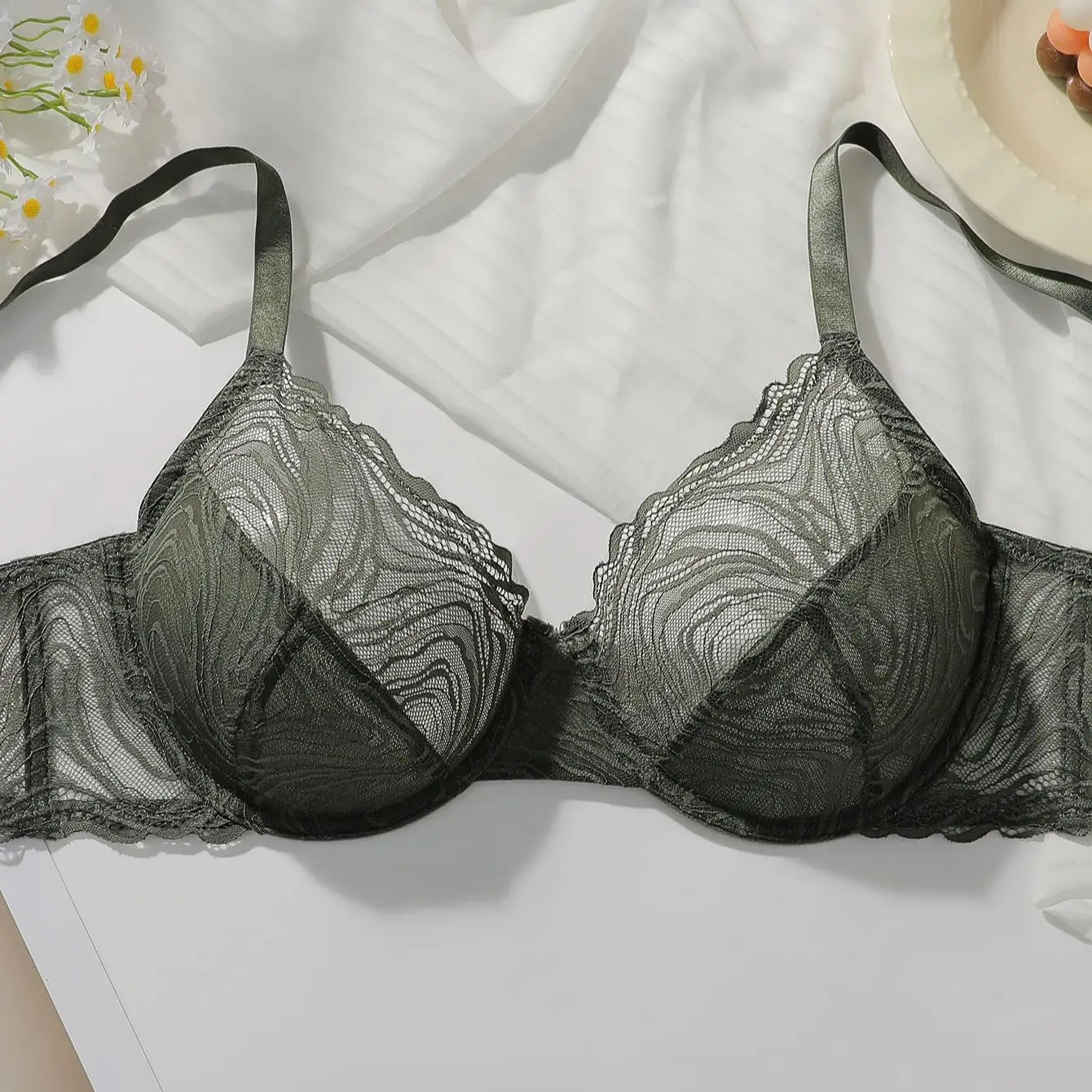 Plus Size Dark Green Bras with Underwire No Paddin Women Large Bust Support Unlined Bra Big Cup Lingerie Everyday Wear